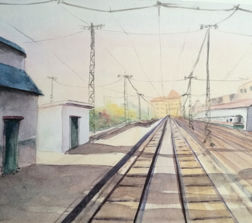 Me ha encantado pintar la estación de trenes de Ávila (Castilla y León, España). Las estaciones y los trenes tienen algo especial, probablemente por la perspectiva y porque, allá donde las vías ya no se distinguen, siempre queda la esperanza de que no hemos perdido el último tren.